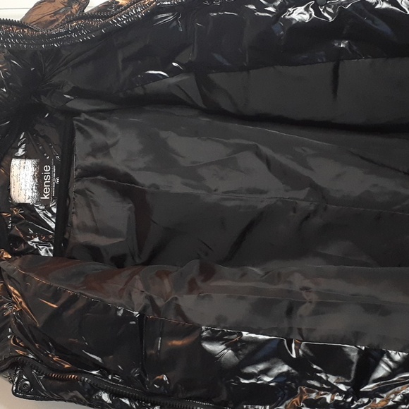 Kensie Black Puffer Jacket With Hood Wet Look Glossy - Picture 5 of 12